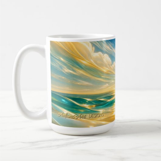 Golden Turquoise Ocean Waves Sunset Koffiemok (Links)