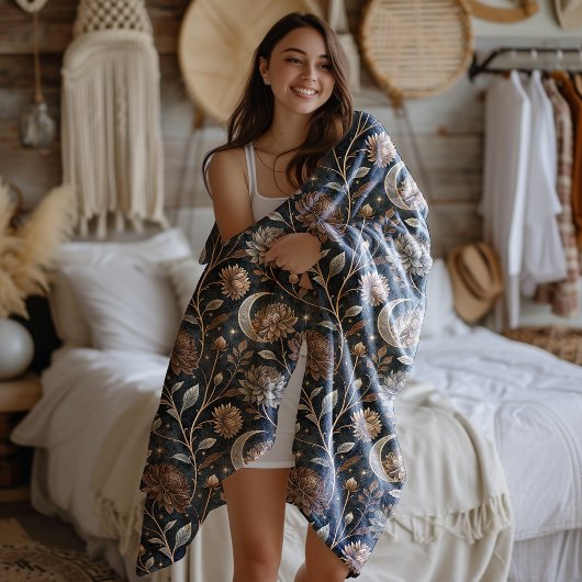 Golden Twilight Floral Moonlit Pioenen Fleece Deken