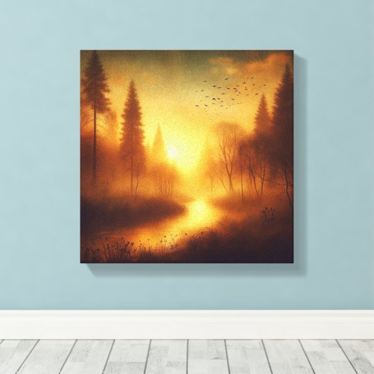 Golden Twilight River Through Dreamy Forest Canvas Afdruk (Insitu (Houten vloer))
