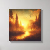 Golden Twilight River Through Dreamy Forest Canvas Afdruk (Voorkant)