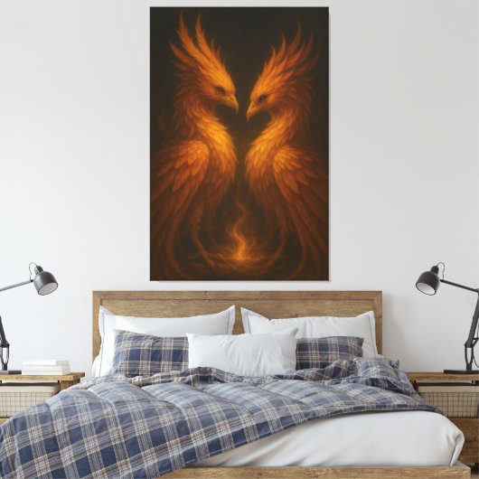 Golden Twin Phoenix • Luxury Fine Art Canvas (Insitu (Slaapkamer))