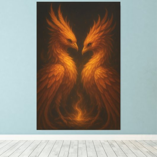 Golden Twin Phoenix • Luxury Fine Art Canvas (Insitu (Houten vloer))