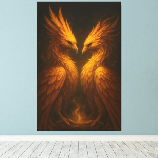 Golden Twin Phoenix • Luxury Fine Art Canvas (Insitu (Houten vloer))