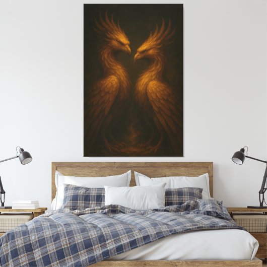 Golden Twin Phoenix • Luxury Fine Art Canvas (Insitu (Slaapkamer))