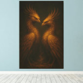 Golden Twin Phoenix • Luxury Fine Art Canvas (Insitu (Houten vloer))
