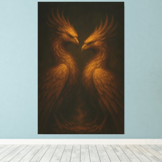 Golden Twin Phoenix • Luxury Fine Art Canvas (Insitu (Houten vloer))
