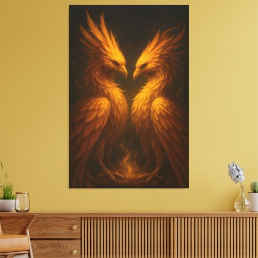 Golden Twin Phoenix • Luxury Fine Art Canvas Afdruk (Insitu (Woonkamer))