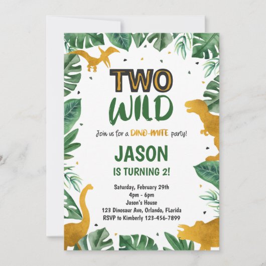 Golden Two Wild Dinosaur uitnodiging (Voorkant)