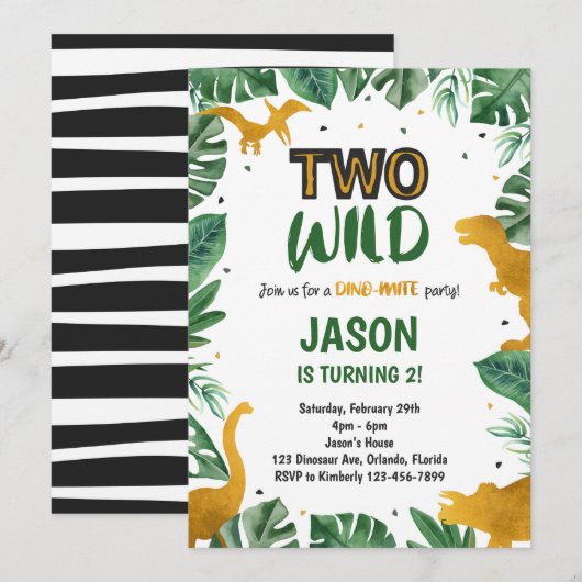 Golden Two Wild Dinosaur uitnodiging (Voorkant / Achterkant)