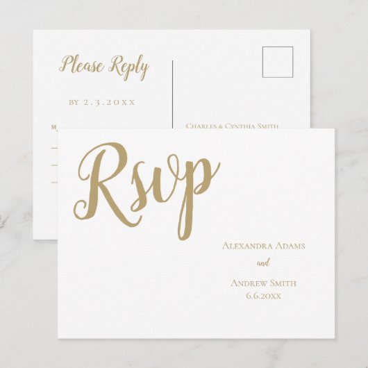 Golden typografie bruiloft RSVP briefkaarten (Voorkant / Achterkant)