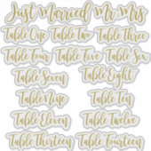 Golden Typography Just Married, Mr & Mrs and Table Sticker (Voorkant)