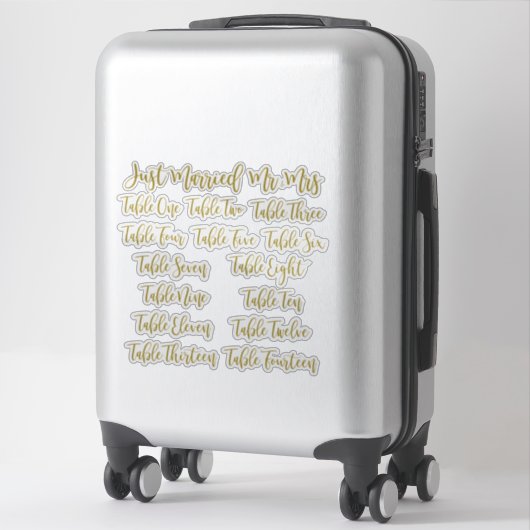 Golden Typography Just Married, Mr & Mrs and Table Sticker (Koffer)