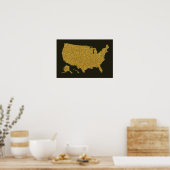 golden U.S.A. map Poster (Keuken)