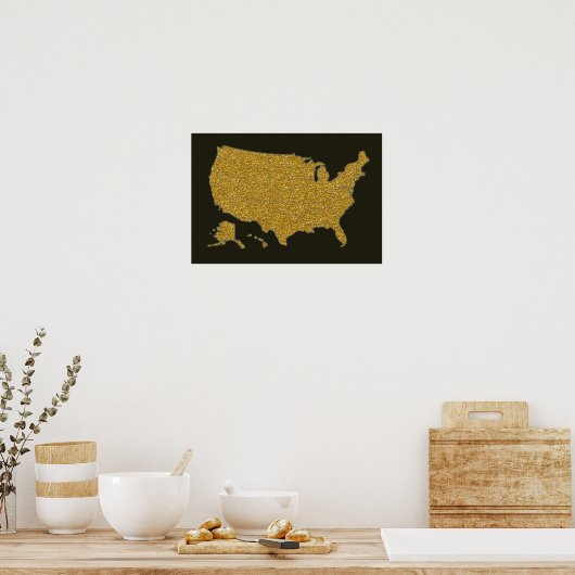 golden U.S.A. map Poster (Keuken)