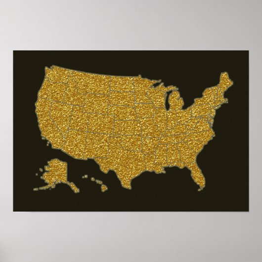 golden U.S.A. map Poster (Voorkant)