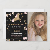 Golden Unicorn Birthday Uitnodigingen met foto (Voorkant)