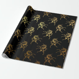 Golden Unicorn Black Metallic Heralds Princess Cadeaupapier