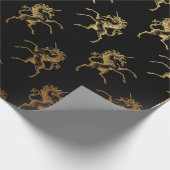 Golden Unicorn Black Metallic Heralds Princess Cadeaupapier (Hoek)