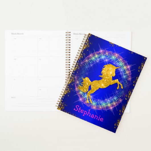 Golden Unicorn en mousserende regenboogblauw Planner (Display)