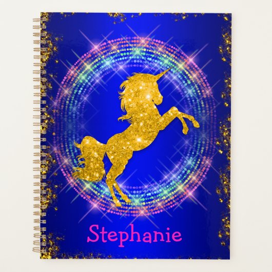 Golden Unicorn en mousserende regenboogblauw Planner (Voorkant)