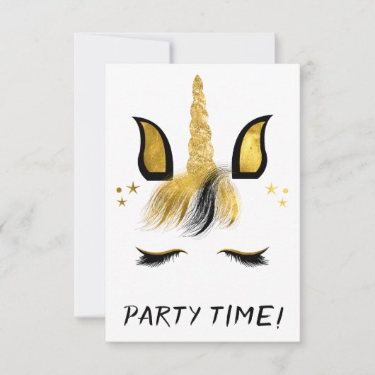 Golden Unicorn Face Party Kaart (Voorkant)