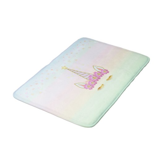 Golden Unicorn, Flowers & Stars op parelkleuren Badmat (Gekanteld)