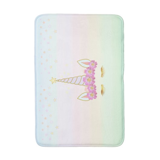Golden Unicorn, Flowers & Stars op parelkleuren Badmat (Voorkant Verticaal)