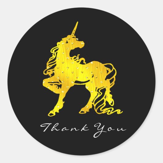Golden Unicorn Hearts Stars Dank kristal Black Ronde Sticker (Voorkant)