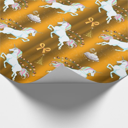 Golden Unicorn Kerstmis Cadeaupapier (Hoek)
