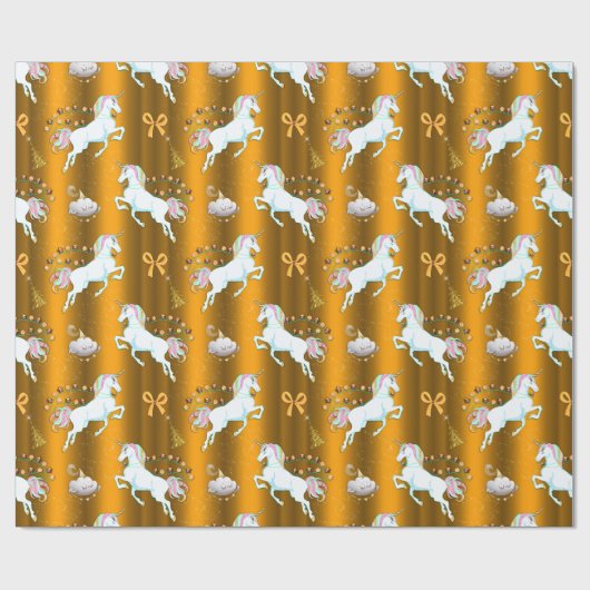 Golden Unicorn Kerstmis Cadeaupapier (Vlak)