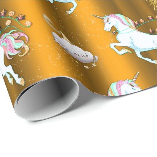Golden Unicorn Kerstmis Cadeaupapier (Rol Hoek)