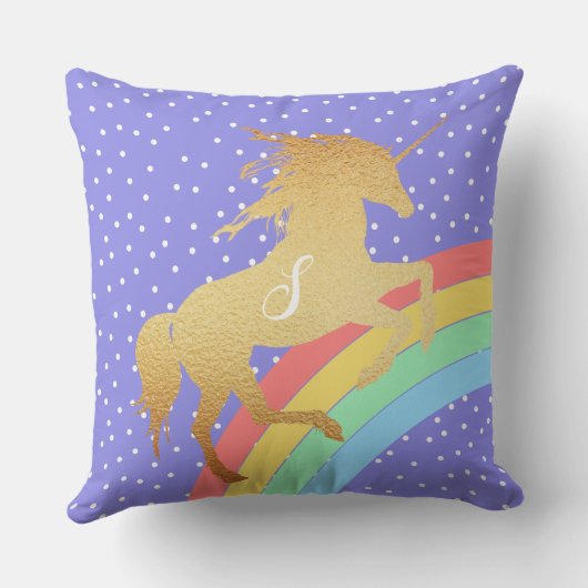 Golden Unicorn over pastelregenboogkleuren Kussen (Achterkant)