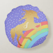 Golden Unicorn over pastelregenboogkleuren Rond Kussen (Achterkant)