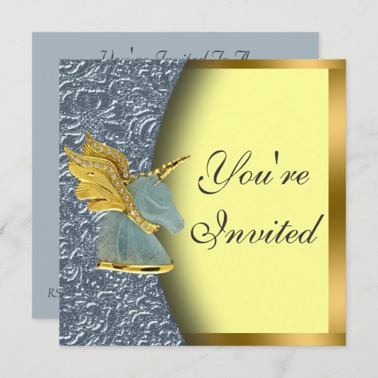 Golden Unicorn Party Invitation Kaart (Voorkant / Achterkant)