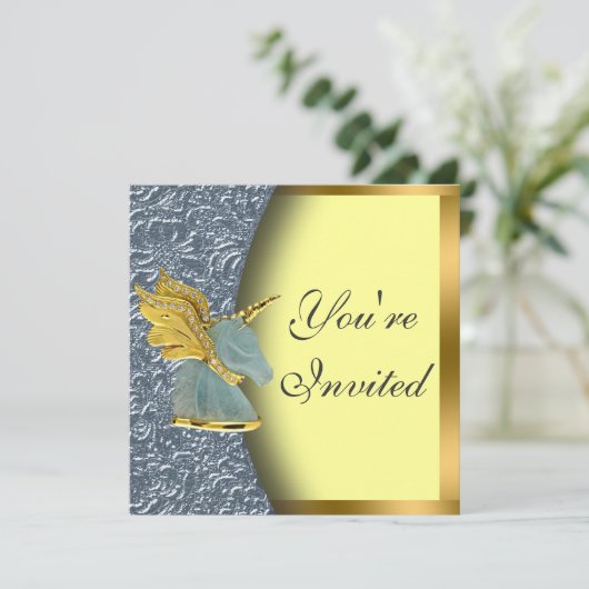 Golden Unicorn Party Invitation Kaart (Staand voorkant)