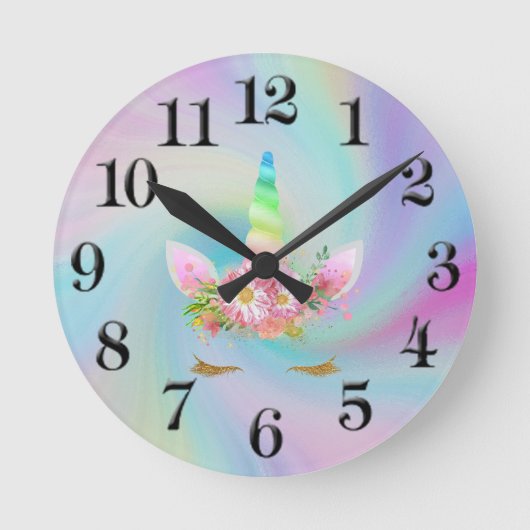 Golden Unicorn Rainbow Clock Ronde Klok (Voorkant)