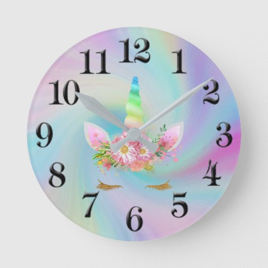 Golden Unicorn Rainbow Clock Ronde Klok (Voorkant)