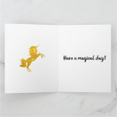 Golden Unicorn Rainbow Sparkles op Paarse verjaard Kaart (Binnen)