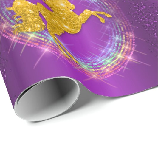Golden Unicorn Rainbow Sparkles Paars Cadeaupapier (Rol Hoek)
