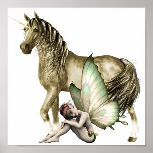 Golden Unicorn & Shy Fairy Print (Voorkant)