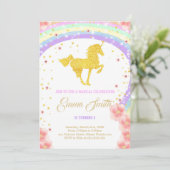 Golden unicorn verjaardagsuitnodiging kaart (Staand voorkant)