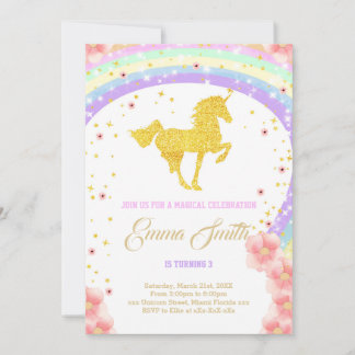 Golden unicorn verjaardagsuitnodiging kaart