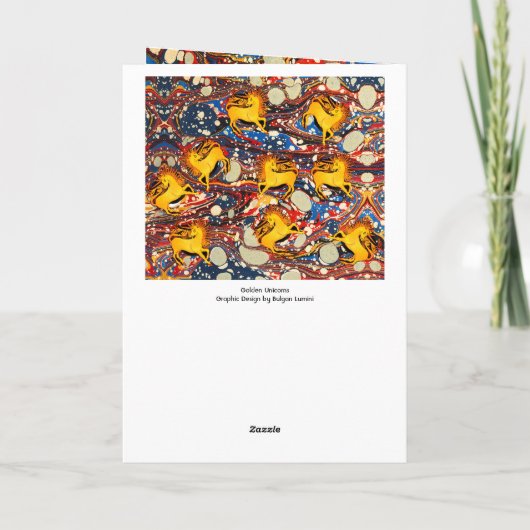 GOLDEN UNICORNS, RED BLUE MARBLED EFFECTS Birthday Feestdagen Kaart (Achterkant)