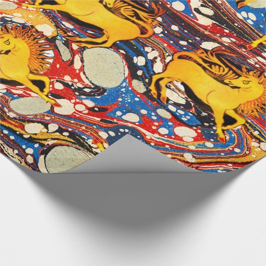 GOLDEN UNICORNS, RED BLUE MARBLED EFFECTS, CIRCLS CADEAUPAPIER (Hoek)