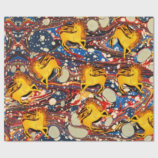 GOLDEN UNICORNS, RED BLUE MARBLED EFFECTS, CIRCLS CADEAUPAPIER (Vlak)
