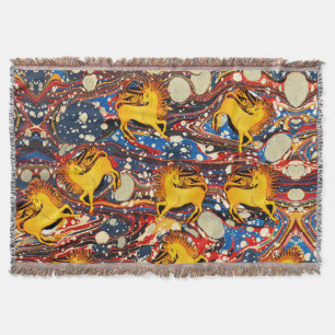 GOLDEN UNICORNS, RED BLUE MARBLED EFFECTS, CIRCLS DEKEN