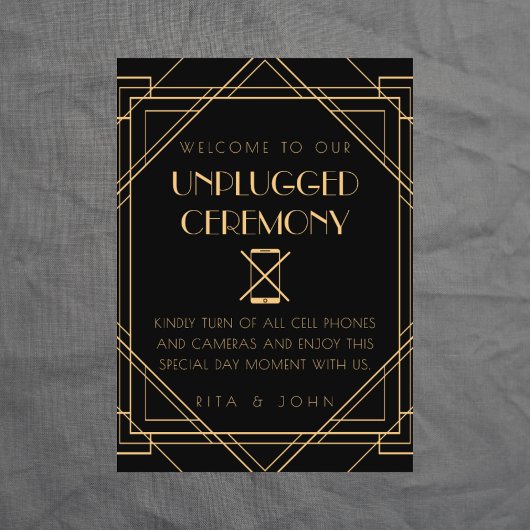 Golden Unplugged Ceremony Wedding Sign Poster