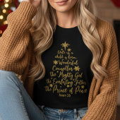 Golden “Unto Us A Child Is Born” Christmas Tree T-shirt