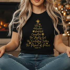 Golden “Unto Us A Child Is Born” Christmas Tree T-shirt