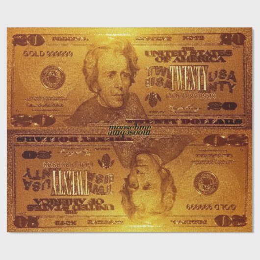 Golden US Twenty Dollar Bill Reflection Cadeaupapier (Vlak)